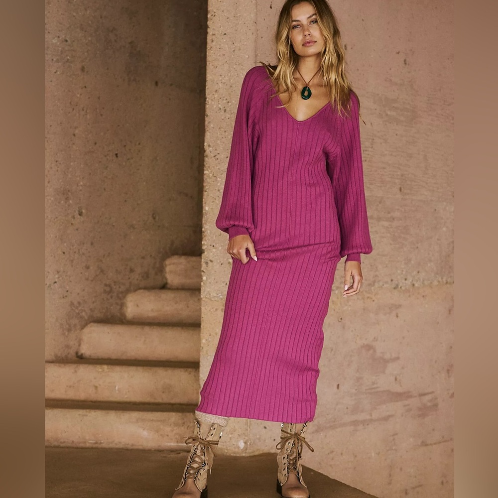 Free People FP Beach Rosha Sweater Midi Dress – Dahlia Mauve – Size L